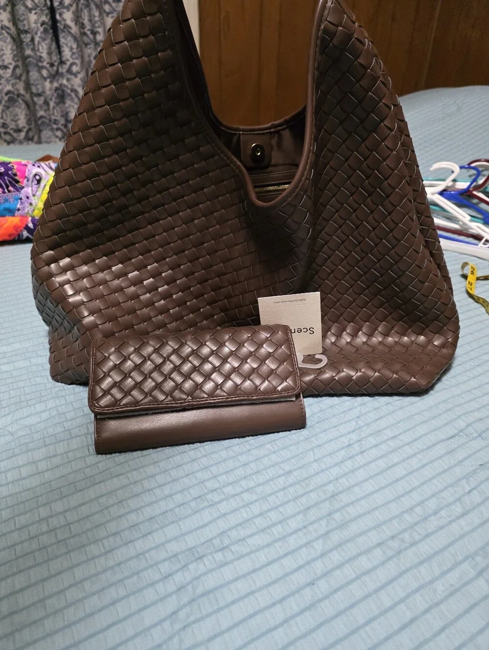NWT Woven Hobo Shoulder Bag with Matching Wallet - Brown